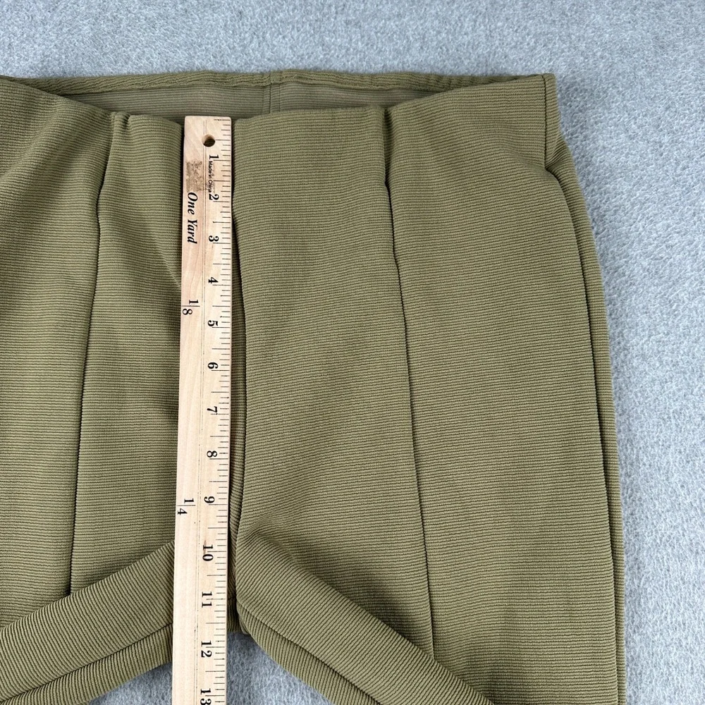 H&M Pants Womens L Ribbed High Rise Olive Green Front Slit Hem Stretch Leggings